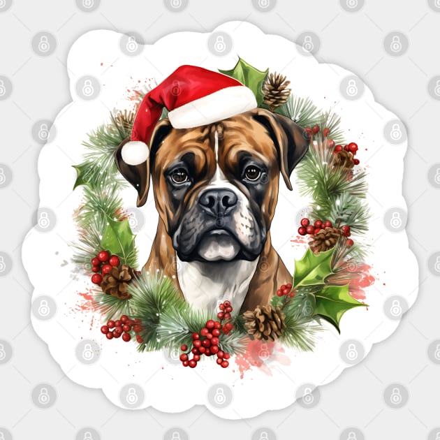 Christmas Boxer Dog Wreath Sticker by Chromatic Fusion Studio